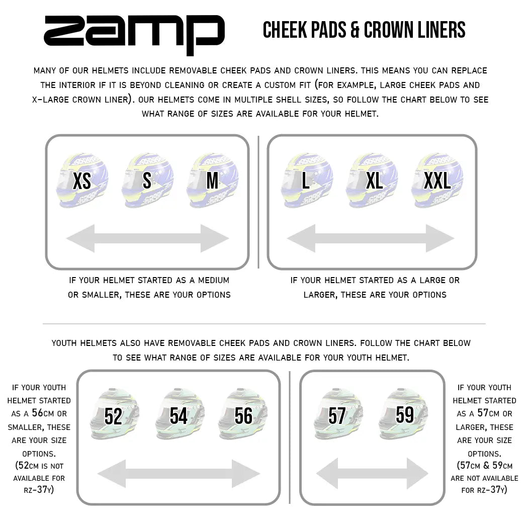 ZAMP Helmet Interior Size Chart Comparison ARD Importing & Distribution