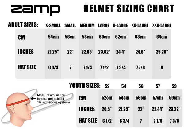 ZAMP Helmet Size Chart – ARD Importing & Distribution