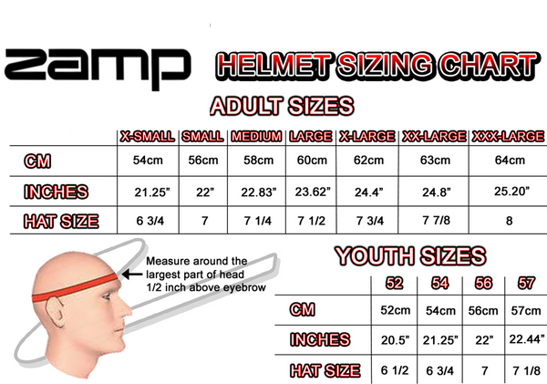 ZAMP Helmet Size Chart
