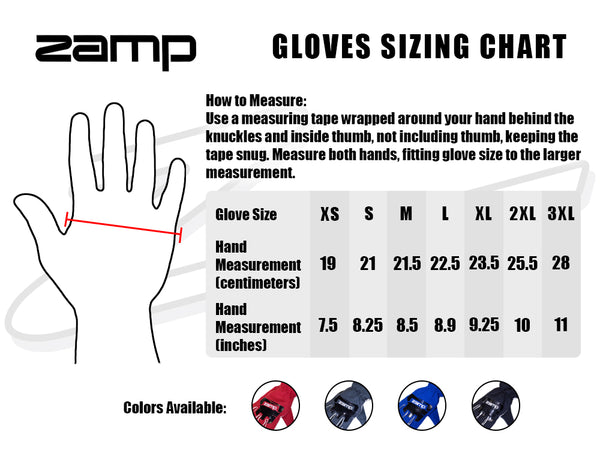 ZAMP Gloves Size Chart