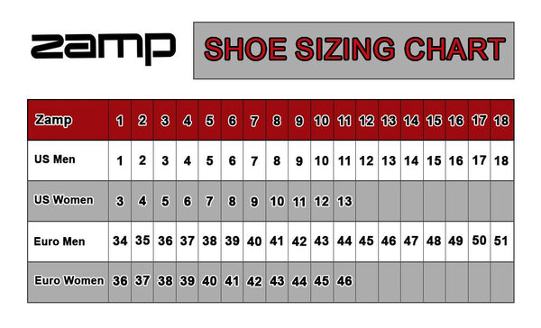 ZAMP Shoes Size Chart